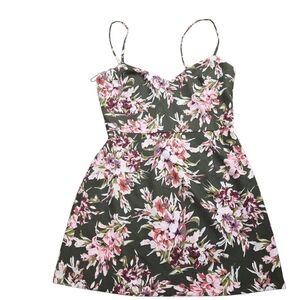 French Connection Floral Mini Dress - Green and Pink